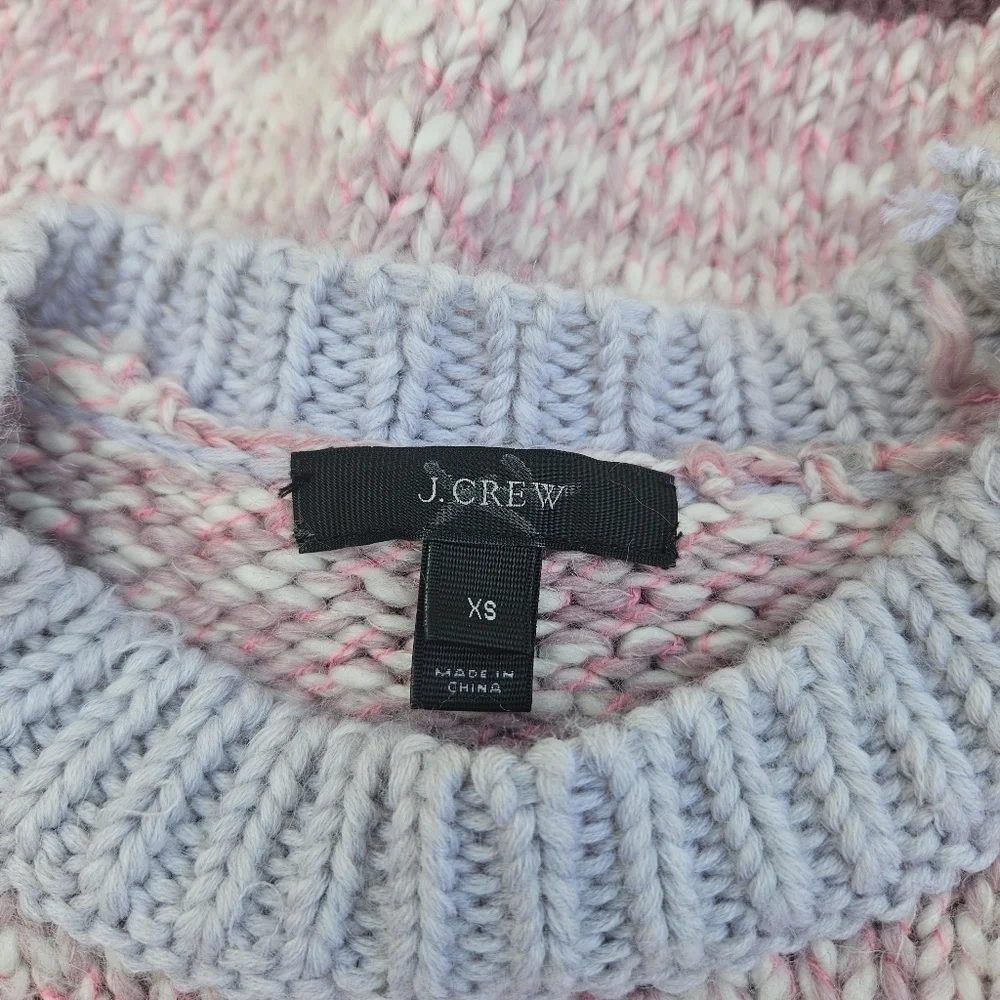 J. Crew marled colorblock wool-blend crewneck sweater pink purple white XS